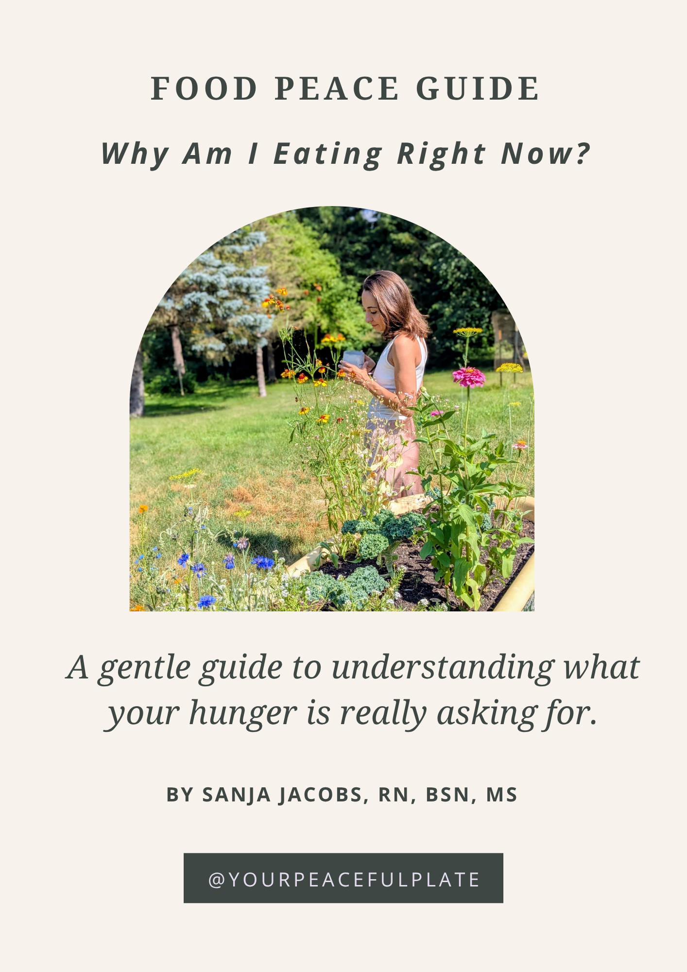 Food Peace Guide cover featuring Sanja in her garden